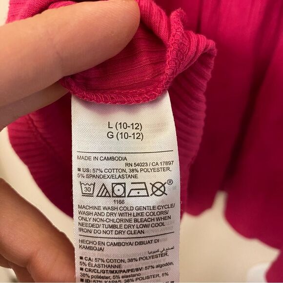 Old Navy hot pink Rib Knit Fit Flare Dress crew neck short sleeve size 10/12 - Picture 7 of 8